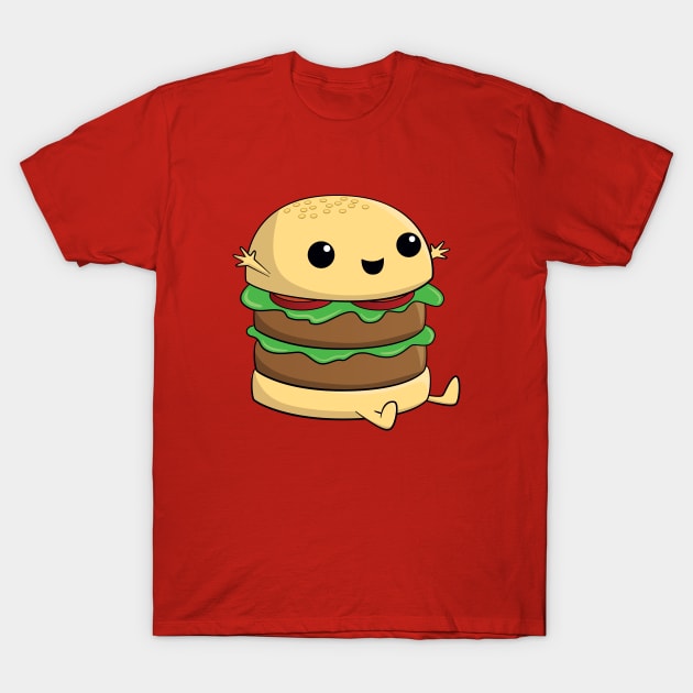 Cute, Kawaii, Cartoon Burger T-Shirt by rideawavedesign